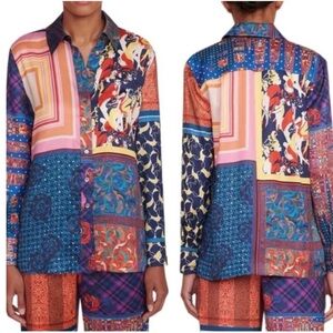 STAUD Martha Patchwork Satin Twill Tunic New